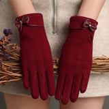 Solid Color Bow Decor Gloves Stylish Fleece Warm Touch Screen Gloves Winter Outdoor Driving Coldproof Gloves