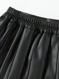 Girls Fashionable High Waist Pleated PU Leather Skirt with Built-in Safety Shorts - Perfect Party & K-pop Inspired Gift for Trendsetters