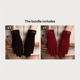 Solid Color Bow Decor Gloves Stylish Fleece Warm Touch Screen Gloves Winter Outdoor Driving Coldproof Gloves