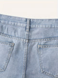 greatnfb Raw Trim Ripped Holes Denim Shorts, Button Zipper Closure Leisure Fashion Denim Shorts For Summer, Women's Denim Jeans & Clothing