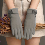 Solid Color Bow Decor Gloves Stylish Fleece Warm Touch Screen Gloves Winter Outdoor Driving Coldproof Gloves