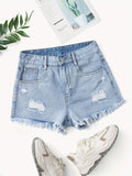 greatnfb Raw Trim Ripped Holes Denim Shorts, Button Zipper Closure Leisure Fashion Denim Shorts For Summer, Women's Denim Jeans & Clothing