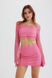Greatnfb Sequins Mesh Crop Top Mini Skirt Set