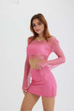Greatnfb Sequins Mesh Crop Top Mini Skirt Set
