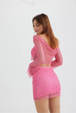 Greatnfb Sequins Mesh Crop Top Mini Skirt Set