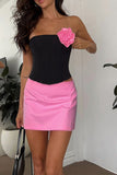 Greatnfb Contrast Corset Strapless Mini Skirt Suits