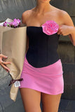 Greatnfb Contrast Corset Strapless Mini Skirt Suits