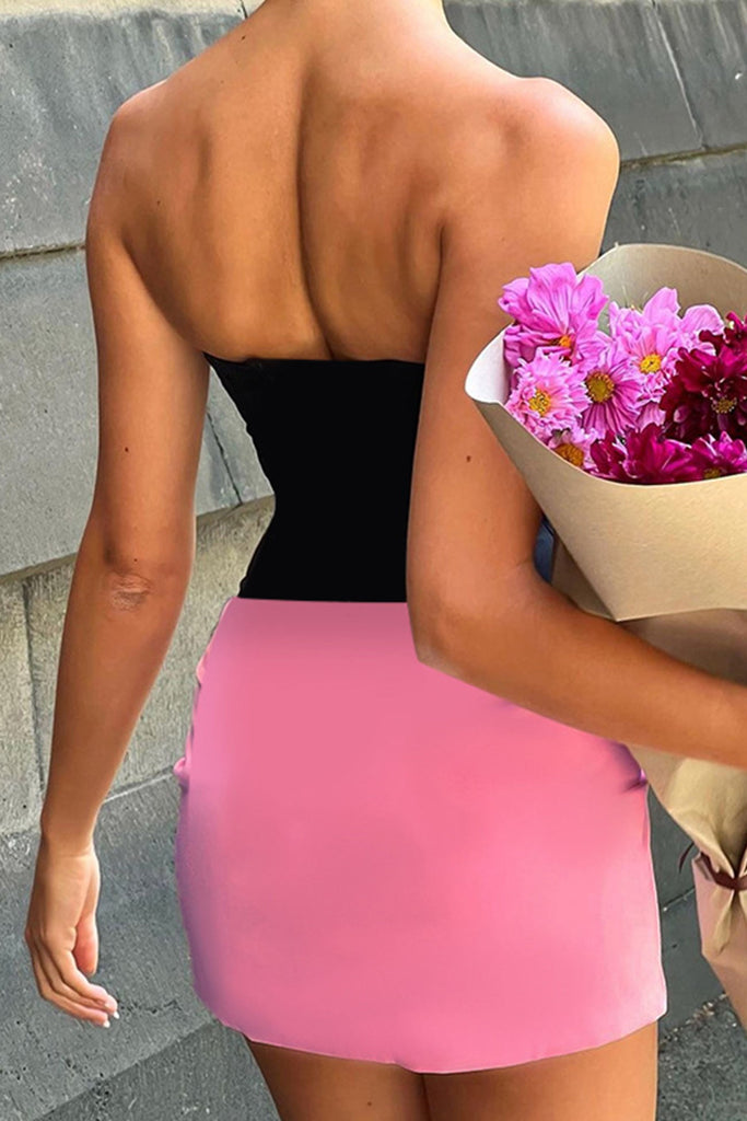 Greatnfb Contrast Corset Strapless Mini Skirt Suits