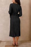 Greatnfb Pleated Flares Sleeve Tie-waist Dress