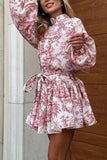 Greatnfb Retro Print Pearl Button A-line Dress