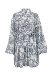 Greatnfb Retro Print Pearl Button A-line Dress