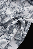 Greatnfb Retro Print Pearl Button A-line Dress