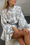 Greatnfb Retro Print Pearl Button A-line Dress