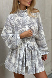 Greatnfb Retro Print Pearl Button A-line Dress