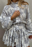 Greatnfb Retro Print Pearl Button A-line Dress