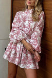 Greatnfb Retro Print Pearl Button A-line Dress