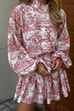 Greatnfb Retro Print Pearl Button A-line Dress