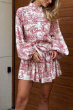 Greatnfb Retro Print Pearl Button A-line Dress
