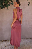 Greatnfb Satin Mock Neck Sleeveless Crop Top Midi Skirt Suits