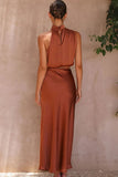 Greatnfb Satin Mock Neck Sleeveless Crop Top Midi Skirt Suits