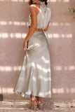 Greatnfb Satin Mock Neck Sleeveless Crop Top Midi Skirt Suits