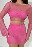 Greatnfb Sequins Mesh Crop Top Mini Skirt Set