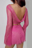 Greatnfb Sequins Mesh Crop Top Mini Skirt Set