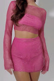 Greatnfb Sequins Mesh Crop Top Mini Skirt Set