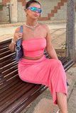 Greatnfb Strapless Crop Top Fishtail Midi Skirt Suits