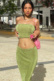 Greatnfb Strapless Crop Top Fishtail Midi Skirt Suits