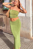 Greatnfb Strapless Crop Top Fishtail Midi Skirt Suits