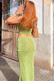 Greatnfb Strapless Crop Top Fishtail Midi Skirt Suits