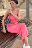Greatnfb Strapless Crop Top Fishtail Midi Skirt Suits