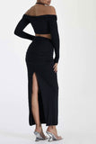 Greatnfb Twisted-front Halter Crop Top Slit Midi Skirt Suits