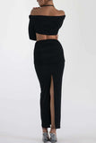 Greatnfb Twisted-front Halter Crop Top Slit Midi Skirt Suits