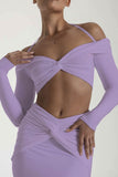 Greatnfb Twisted-front Halter Crop Top Slit Midi Skirt Suits