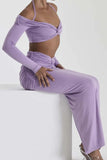 Greatnfb Twisted-front Halter Crop Top Slit Midi Skirt Suits