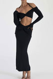 Greatnfb Twisted-front Halter Crop Top Slit Midi Skirt Suits