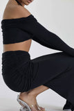 Greatnfb Twisted-front Halter Crop Top Slit Midi Skirt Suits
