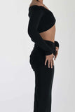 Greatnfb Twisted-front Halter Crop Top Slit Midi Skirt Suits