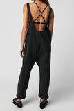 Greatnfb V Neck Pocketed Sleeveless Denim Jumpsuits