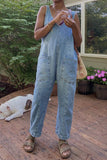 Greatnfb V Neck Pocketed Sleeveless Denim Jumpsuits