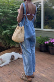 Greatnfb V Neck Pocketed Sleeveless Denim Jumpsuits