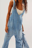Greatnfb V Neck Pocketed Sleeveless Denim Jumpsuits