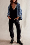 Greatnfb V Neck Pocketed Sleeveless Denim Jumpsuits