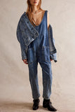 Greatnfb V Neck Pocketed Sleeveless Denim Jumpsuits