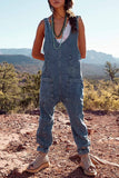 Greatnfb V Neck Pocketed Sleeveless Denim Jumpsuits