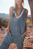 Greatnfb V Neck Pocketed Sleeveless Denim Jumpsuits