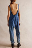 Greatnfb V Neck Pocketed Sleeveless Denim Jumpsuits