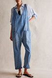 Greatnfb V Neck Pocketed Sleeveless Denim Jumpsuits